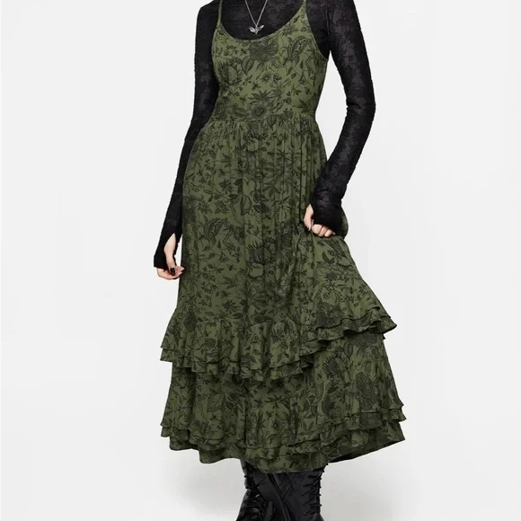 Disturbia Meadow Flowers Floral Print Tiered Midi Dress - Picture 2 of 8